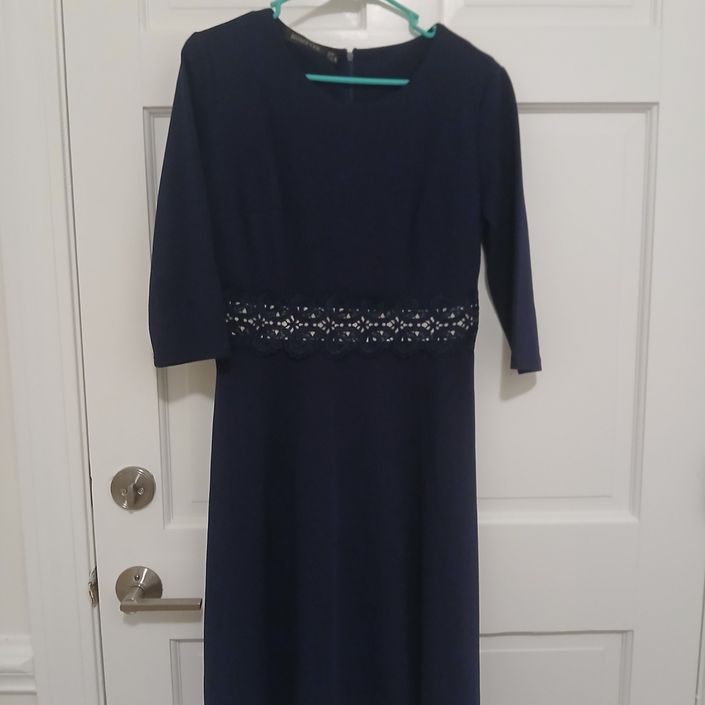 Chic Navy Long Sleeve Dress with Lace Detail